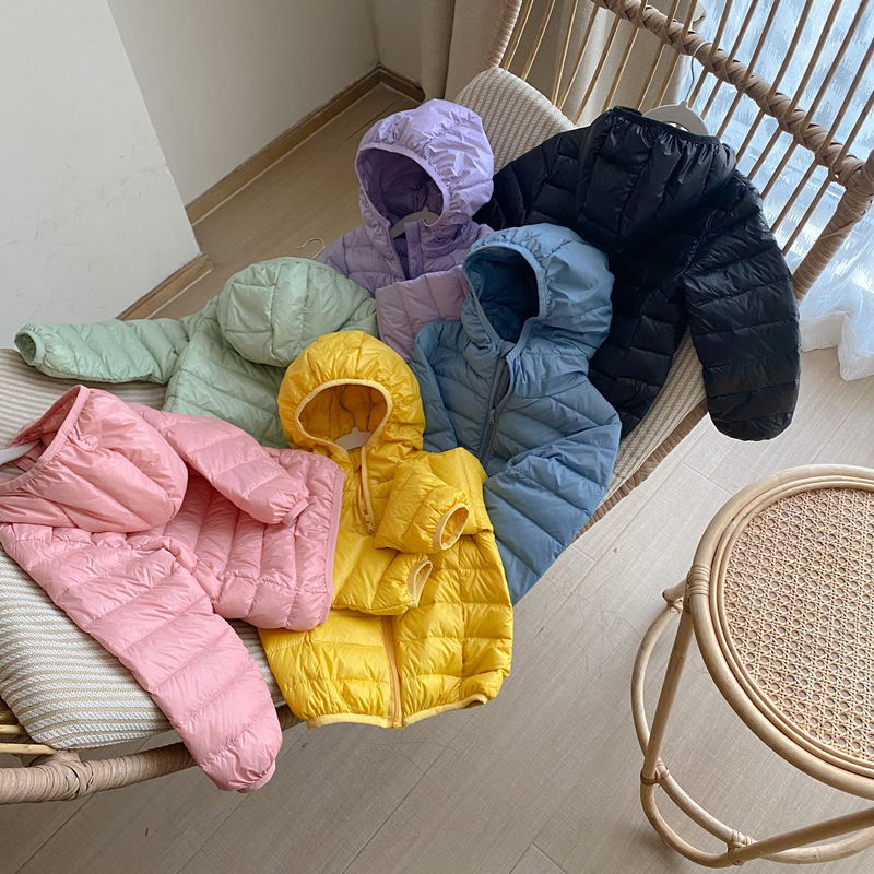 马卡龙色超轻婴儿羽绒服短款男小童2024轻薄装新品冬季连帽儿童