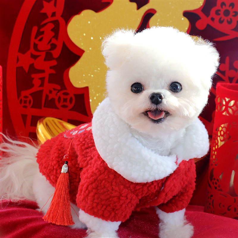 新年宠物喜庆棉衣猫咪过年衣服狗狗加厚秋冬装泰迪比熊博美雪纳瑞