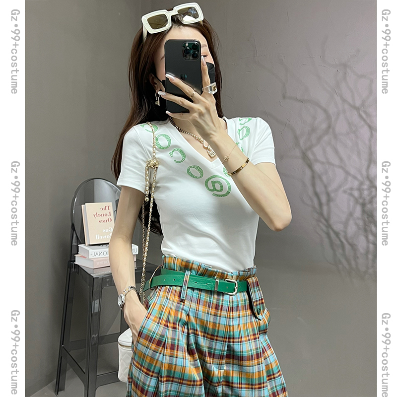 【小九推荐〗姿意出色 2023夏季百搭气质时尚工艺烫珠上衣-T5613