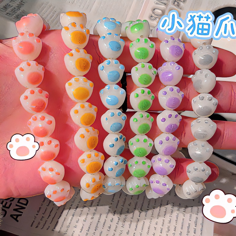 可爱猫爪手串彩印绕指柔渐变盘玩手链念珠ins少女心