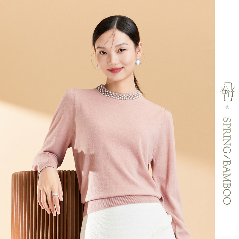 春竹2023年秋季新款绵羊毛宽松保暖气质显瘦半高领软糯风上衣毛衣