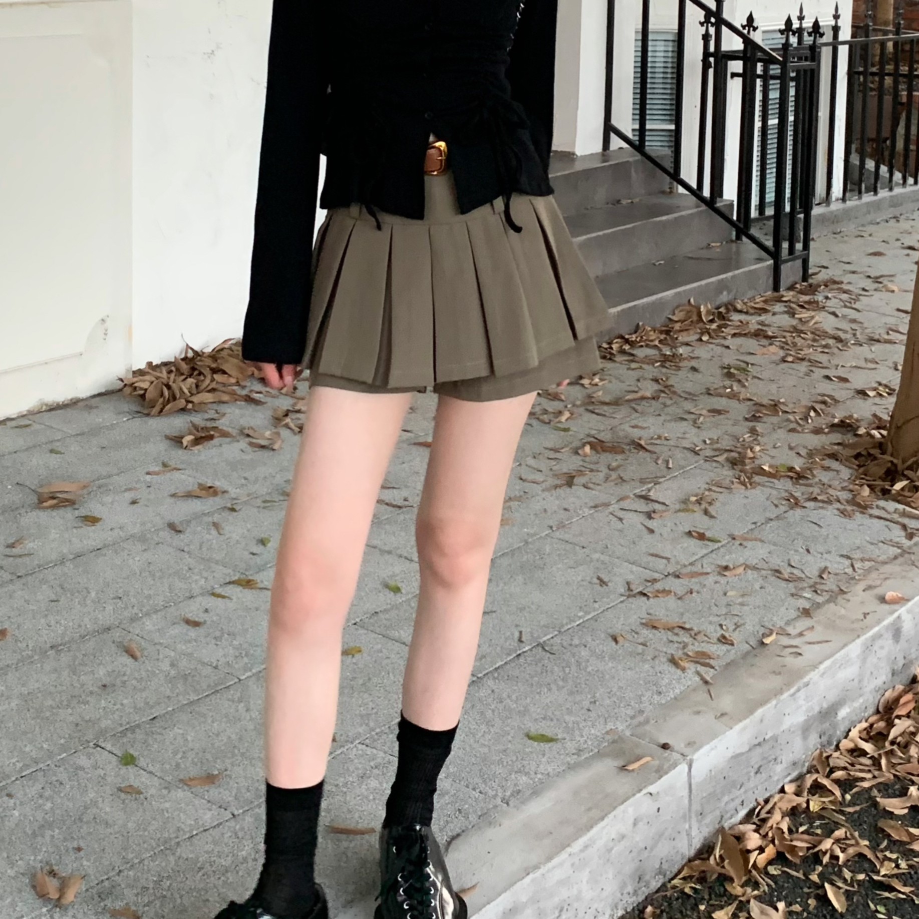 【秋季上新啦！】【配腰带】1083辣妹百褶高腰显瘦a字包臂短裙裤