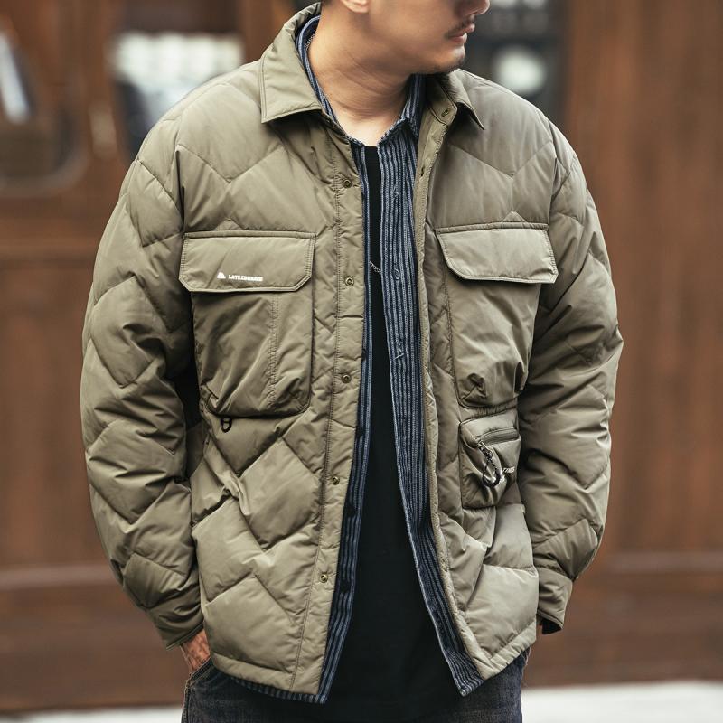 美式翻领工装短款羽绒服男外套冬季轻薄白鸭绒保暖户外休闲夹克