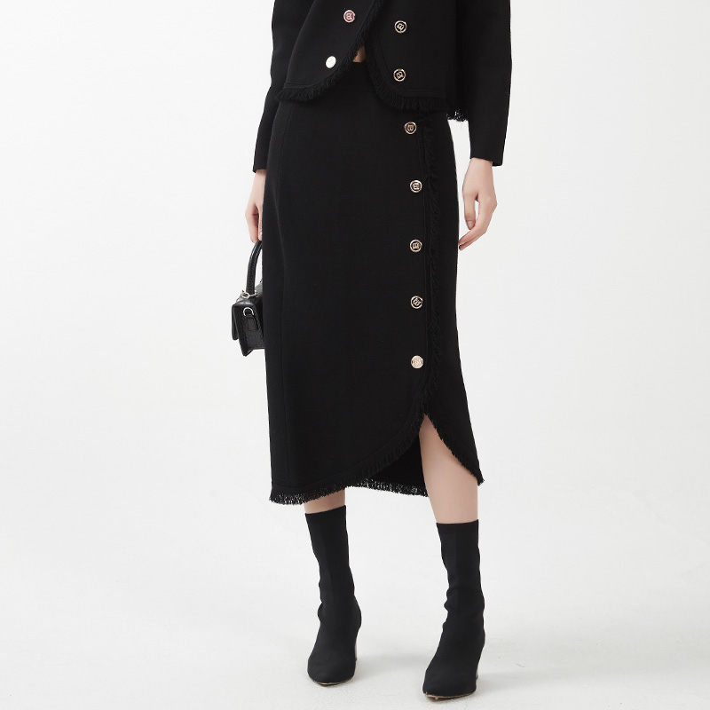 【邱莹莹专属】oudifufay 高腰中长款修身开叉半身裙 AQ4AQ223