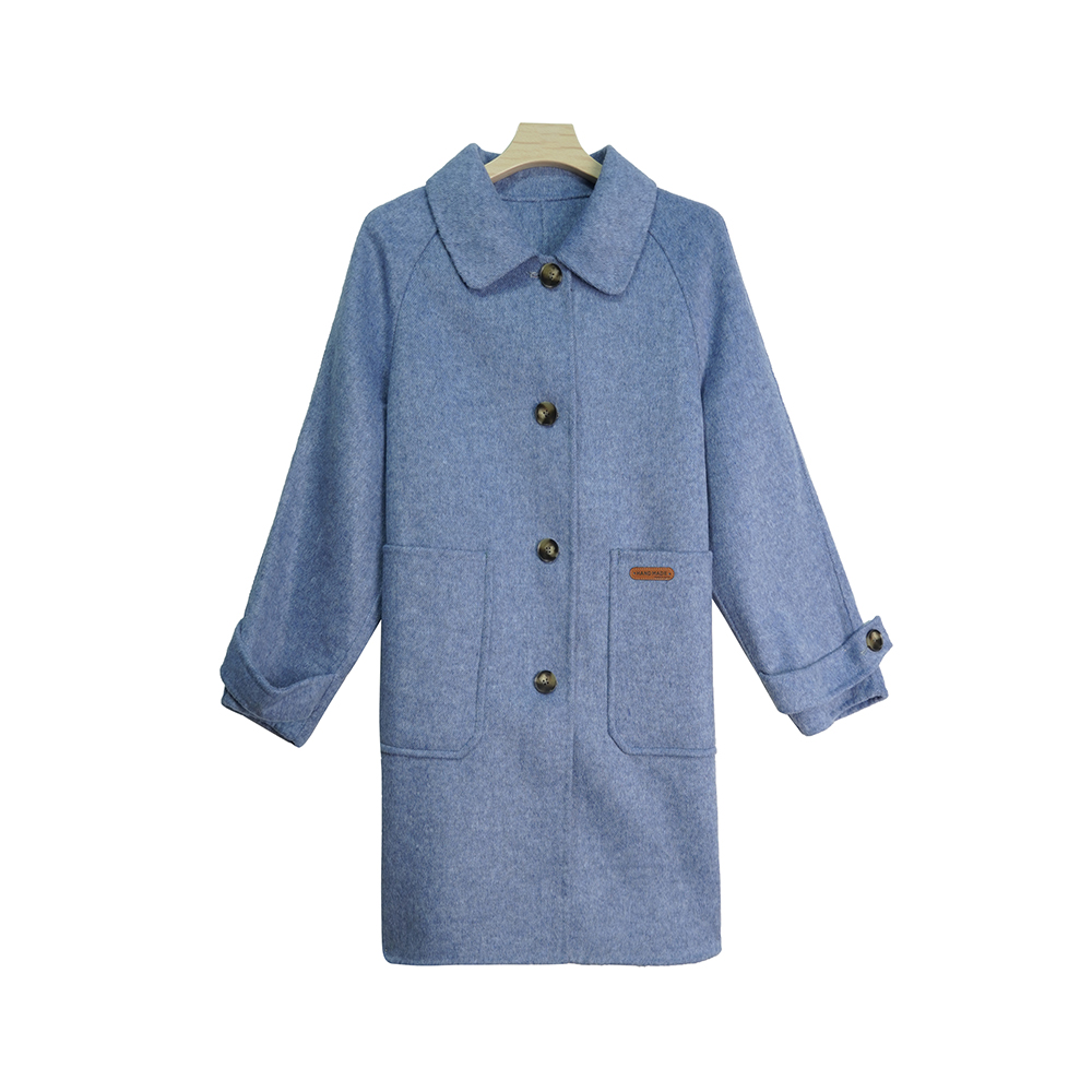 A701【新款】时尚高端赫本风秋冬直筒单排扣灰蓝色毛呢外套