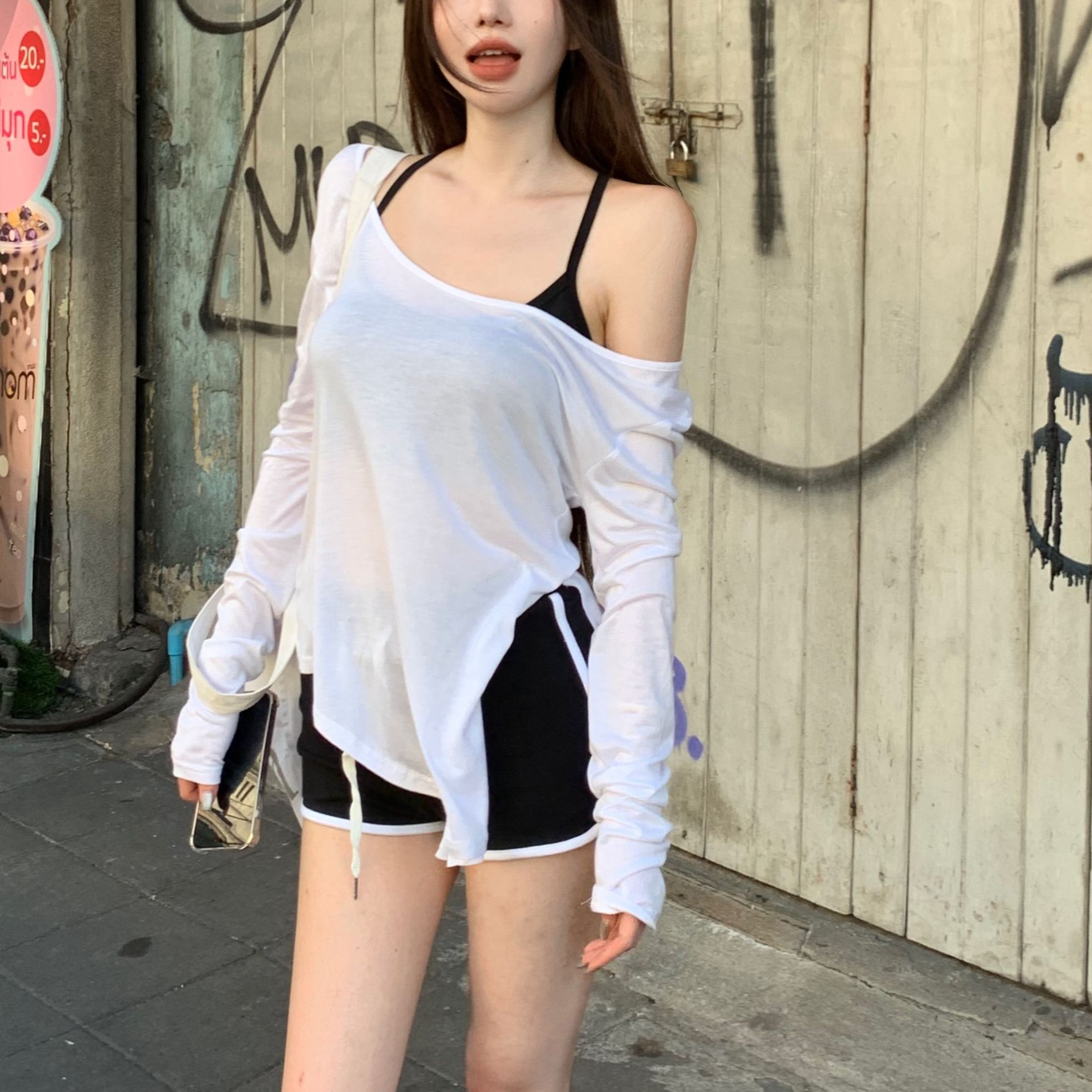 薄款微透长袖防晒t恤女夏季新款宽松慵懒松弛感外搭空调罩衫上衣