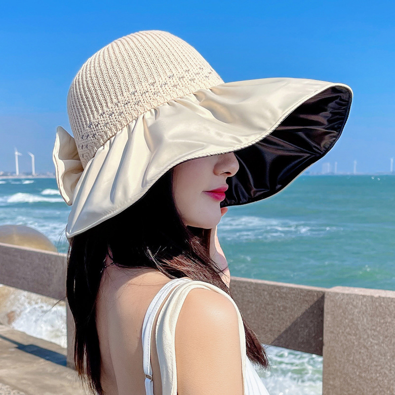梅斯特科克黑胶防紫外线帽子女纯色百搭大檐防晒遮阳帽折叠太阳帽