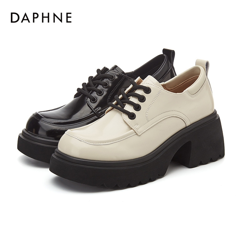 Daphne/达芙妮2023新款潮罗马风粗跟厚底高跟圆头皮鞋4023101184