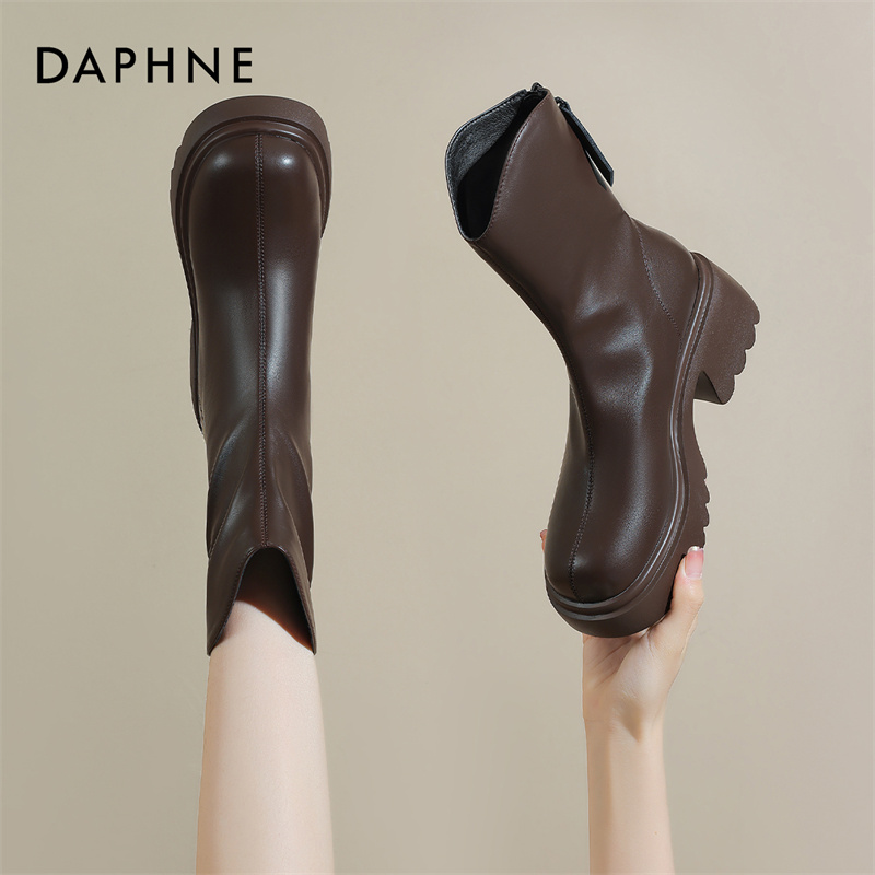 Daphne/达芙妮2023新款秋冬厚底圆头粗跟瘦瘦靴时尚靴4023605026