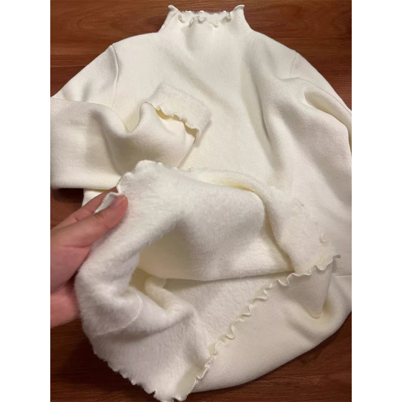 花边半高领针织衫2023冬季新款韩设计感加绒打底衫内搭加厚上衣女