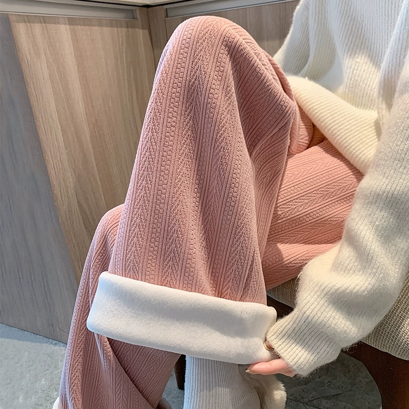 孕妇裤子秋冬季外穿休闲阔腿裤加绒加厚直筒毛巾裤孕妇冬装时尚