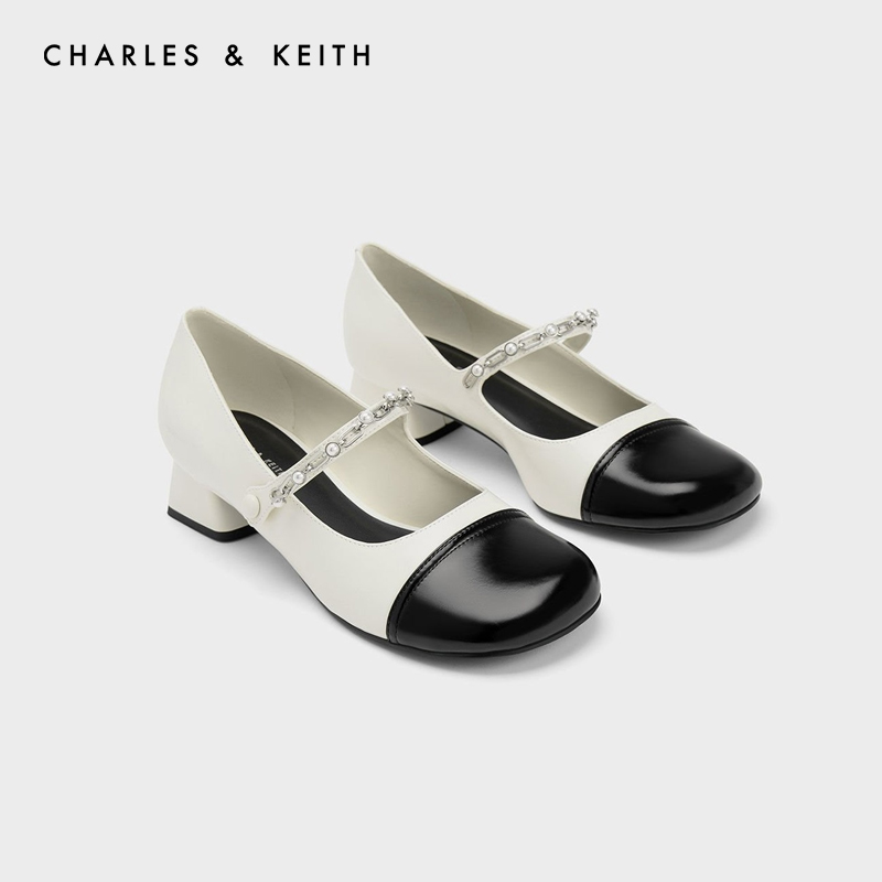 CHARLES&KEITH【23新款】拼色百搭粗跟圆头玛丽珍女鞋CK1-60580265