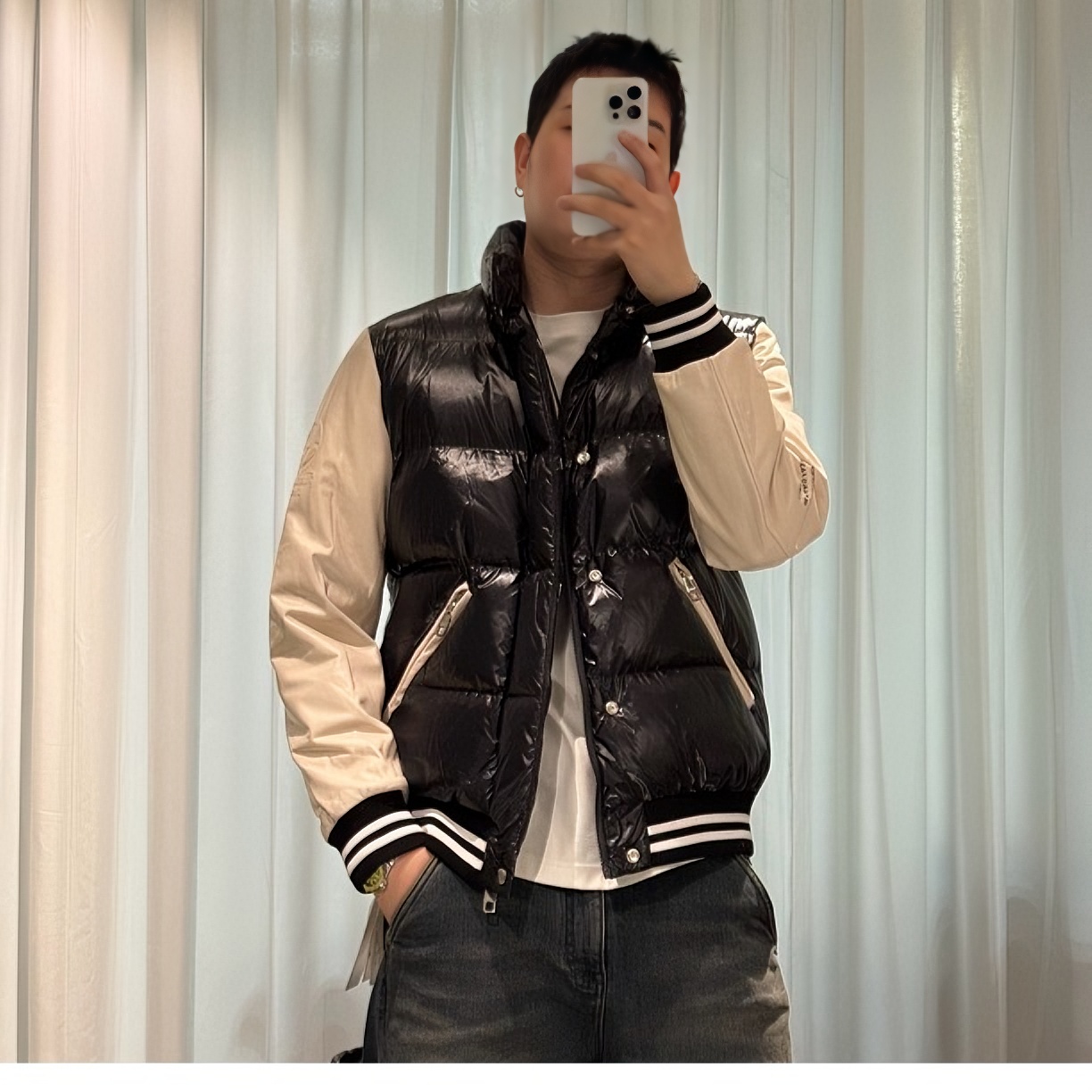 DIKALO FERRE/迪卡里奥 费雷YR938男士轻奢拼皮小立领棒球羽绒服