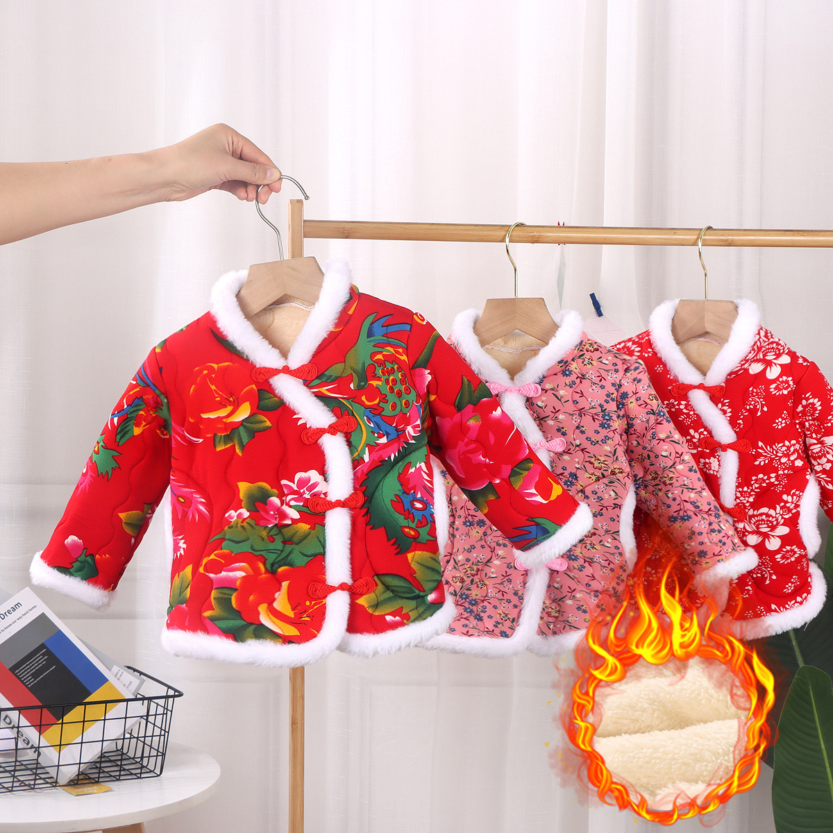 女童碎花棉袄宝宝冬季衣服东北大花加绒加厚拜年服中小童装棉衣服