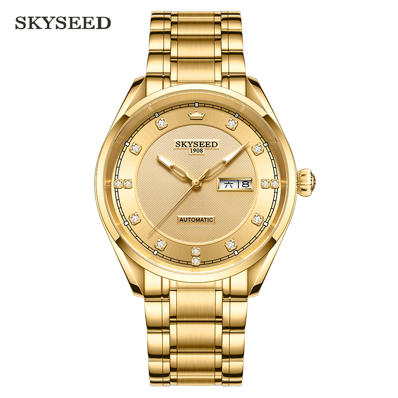 【总部直发】SKYSEED/天代经典金色自动机械机芯腕表-TDJ1034