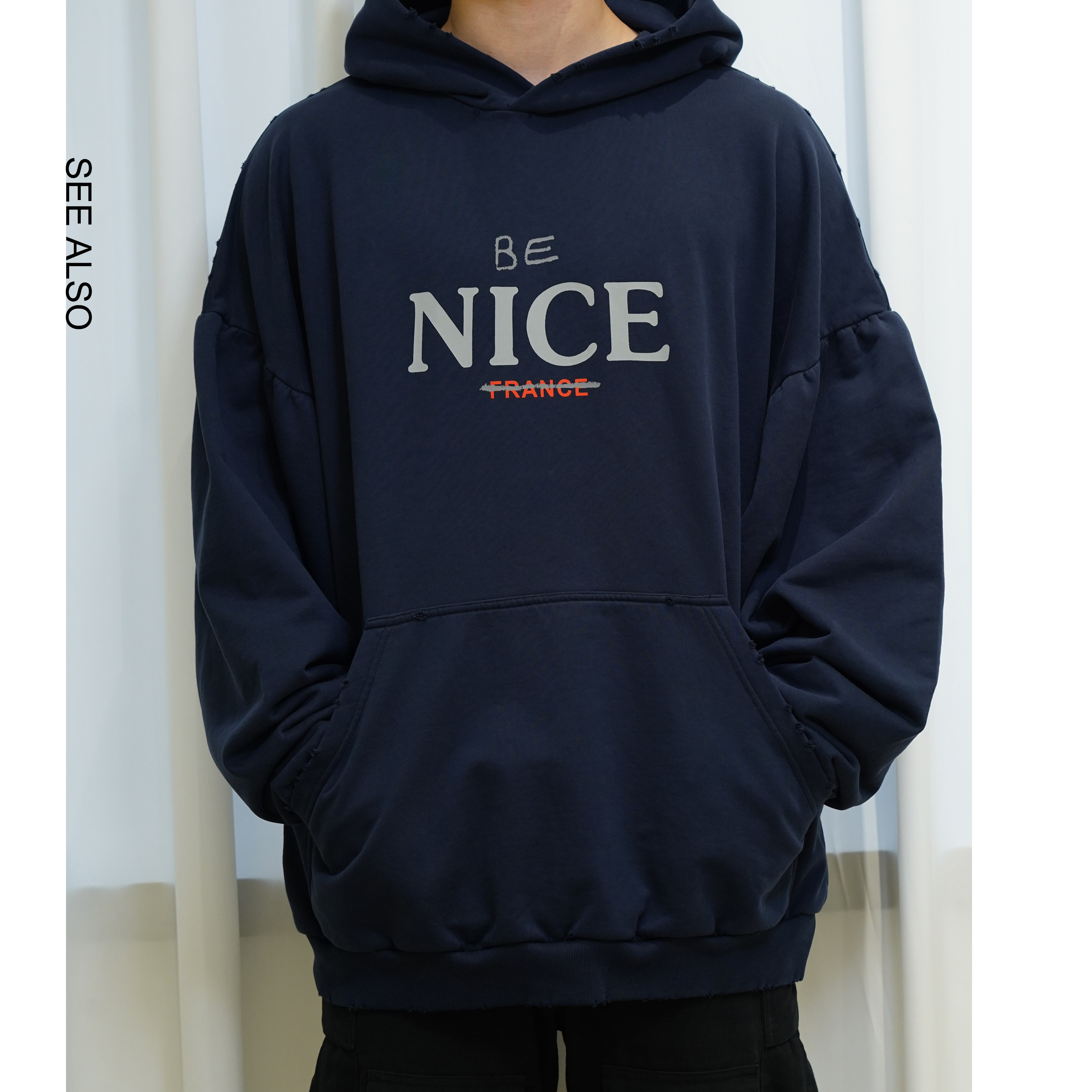 小众印花be nice套头长袖百搭休闲宽松男女款连帽卫衣3286