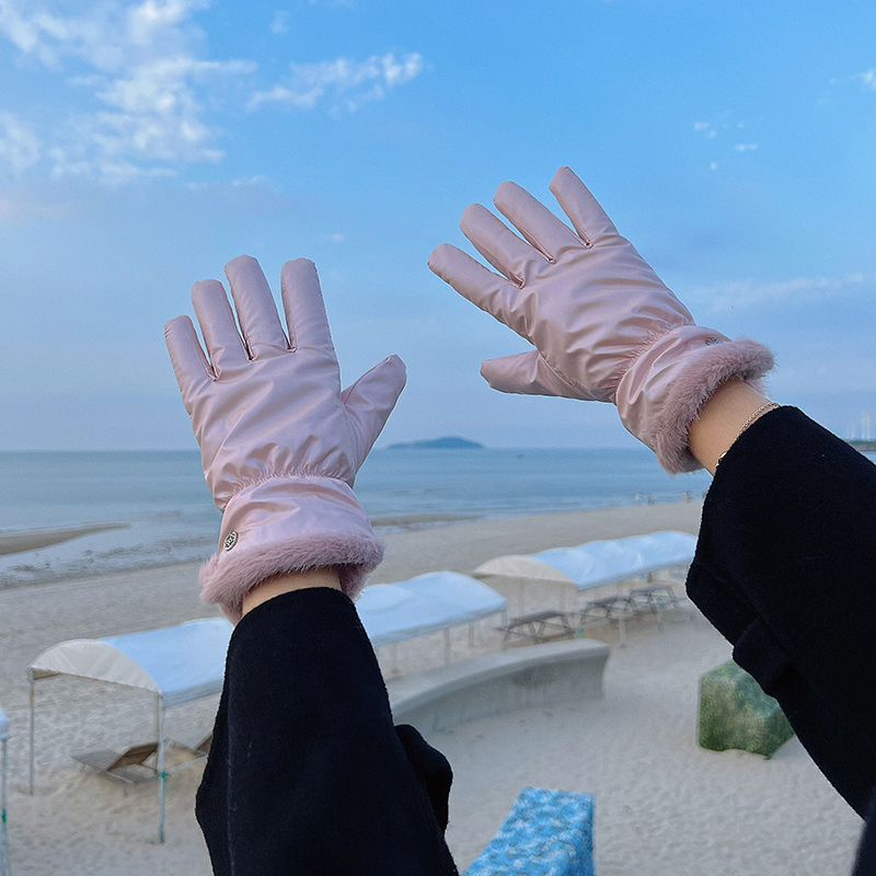 秋冬季韩版百搭加绒加厚 保暖防寒防风滑雪手套女可触屏分指手套1