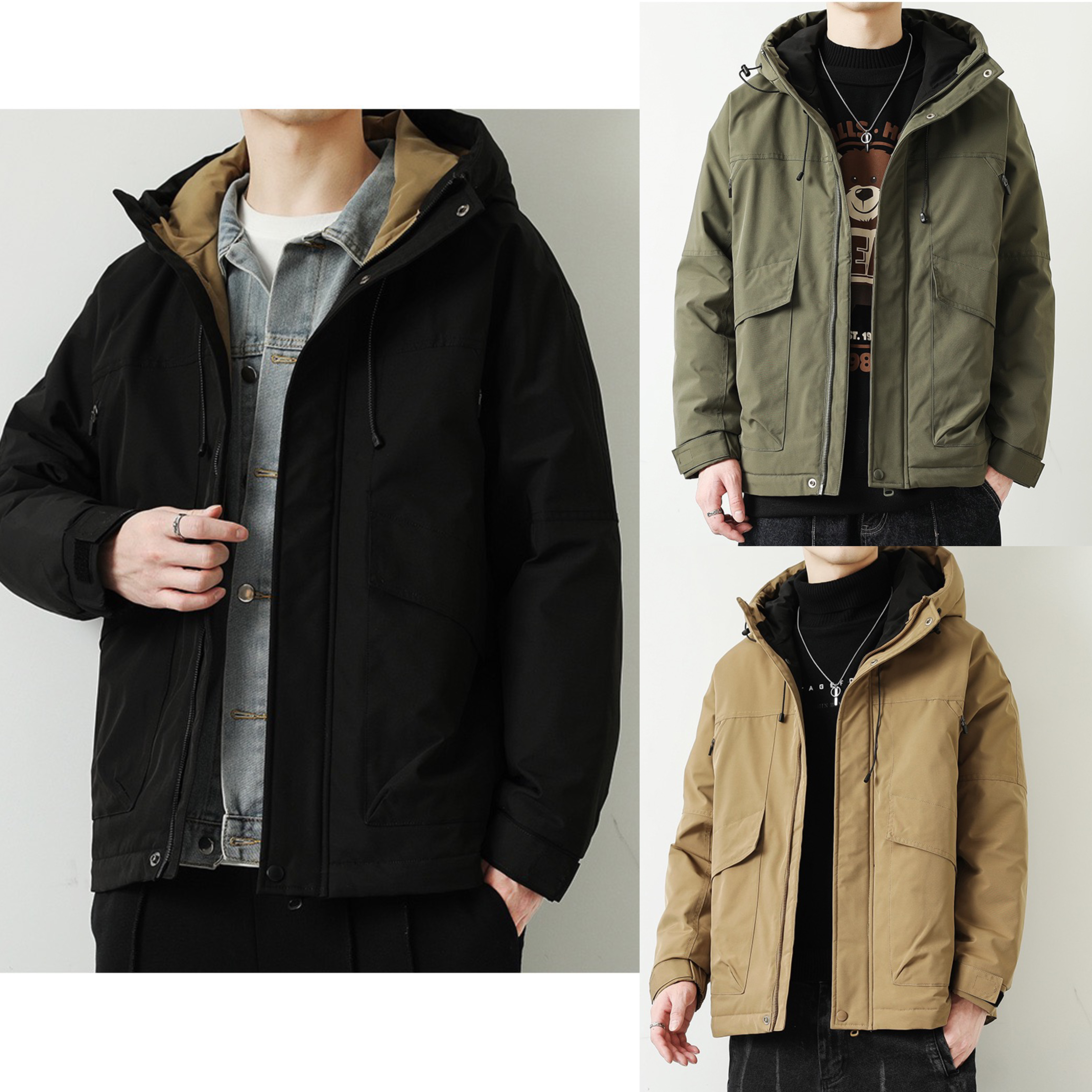 9332款羽绒服男士加厚冬季新款工装派克棉潮牌连帽冲锋衣外套