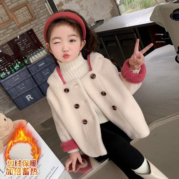 女童加绒加厚呢大衣韩版冬季纯色儿童洋气保暖宝宝毛呢外套中长款