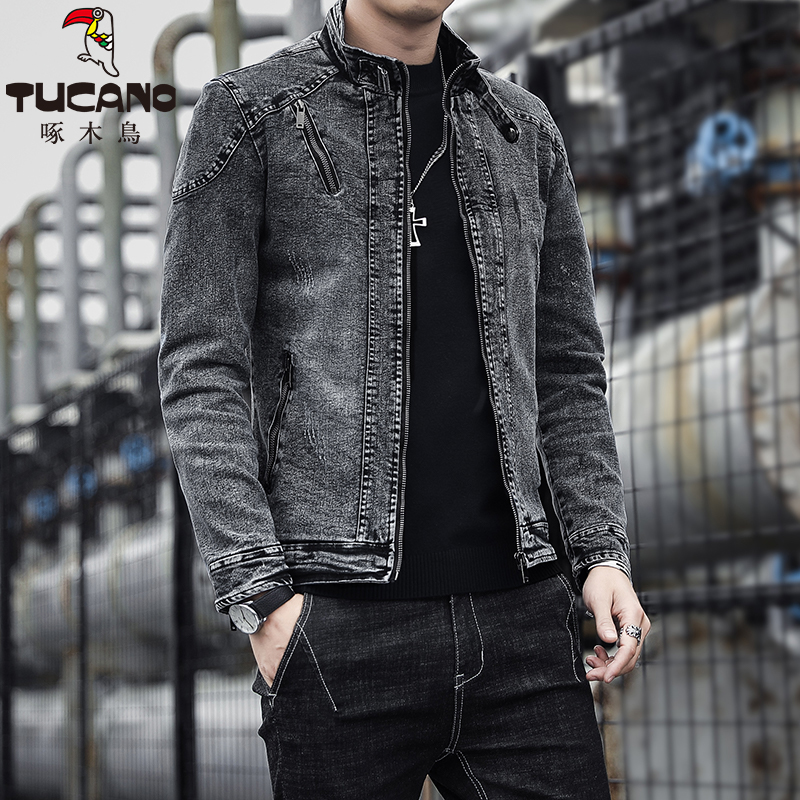 TUCANO/啄木鳥春秋新款男士牛仔外套立领欧美风修身加绒夹克百搭