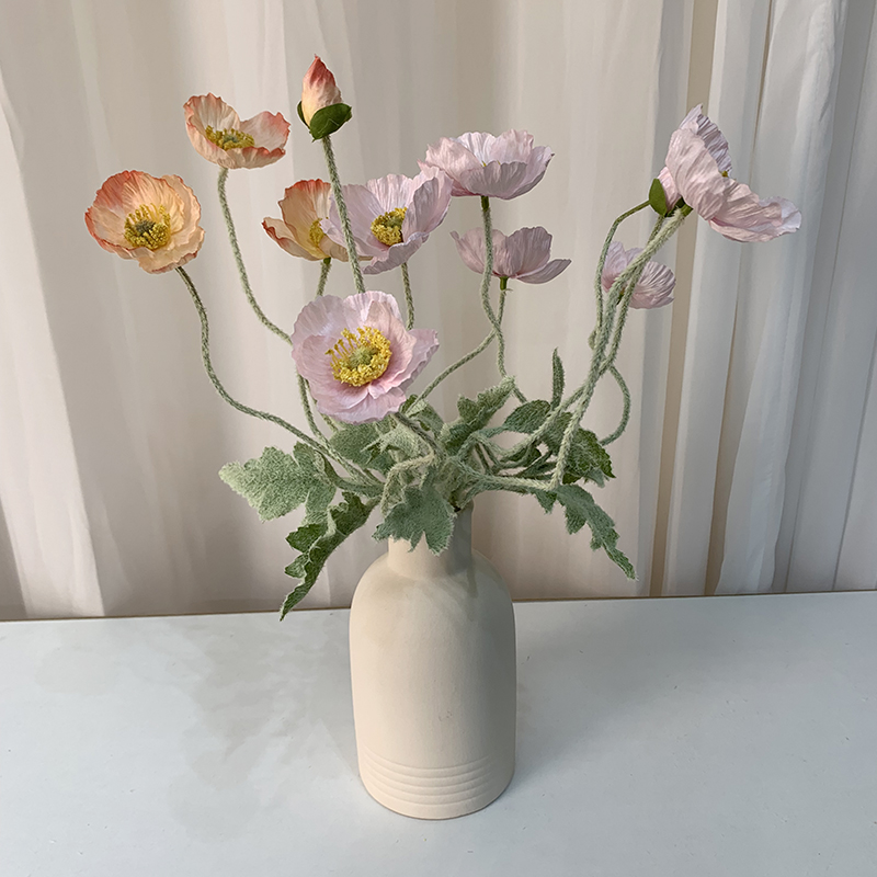 虞美人仿真花3株带花瓶装饰假花艺术绢布植绒虞美人仿真假花摆件