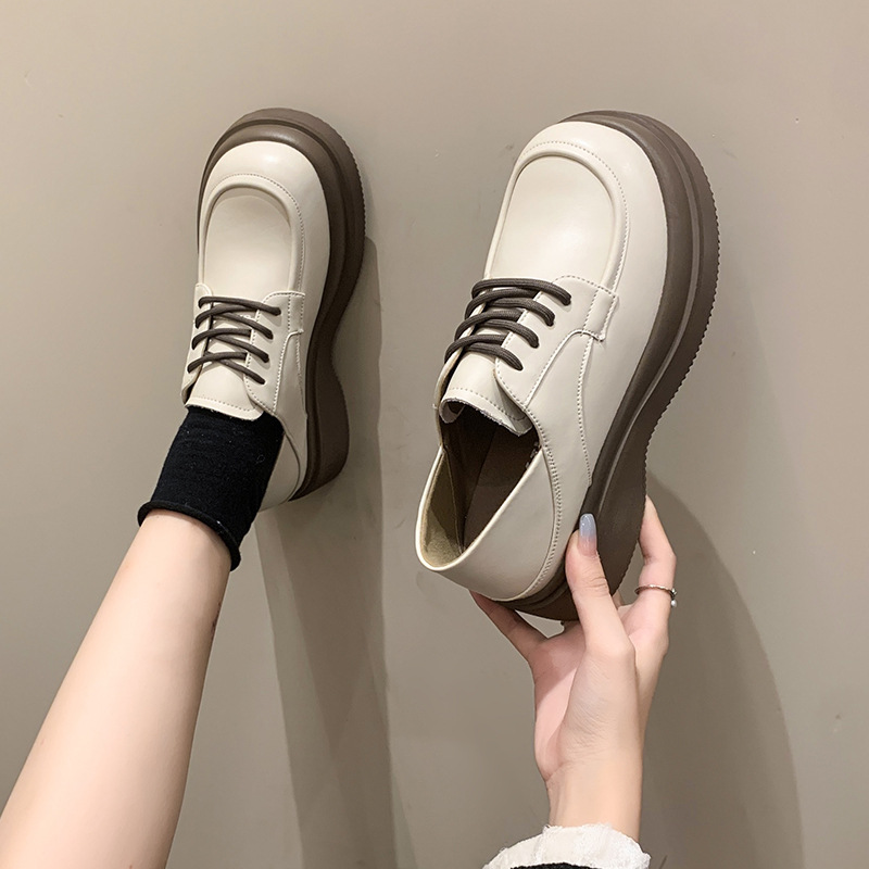 品牌清仓冬季回力休闲乐福鞋女厚底方头小皮鞋松糕大头单鞋子百搭