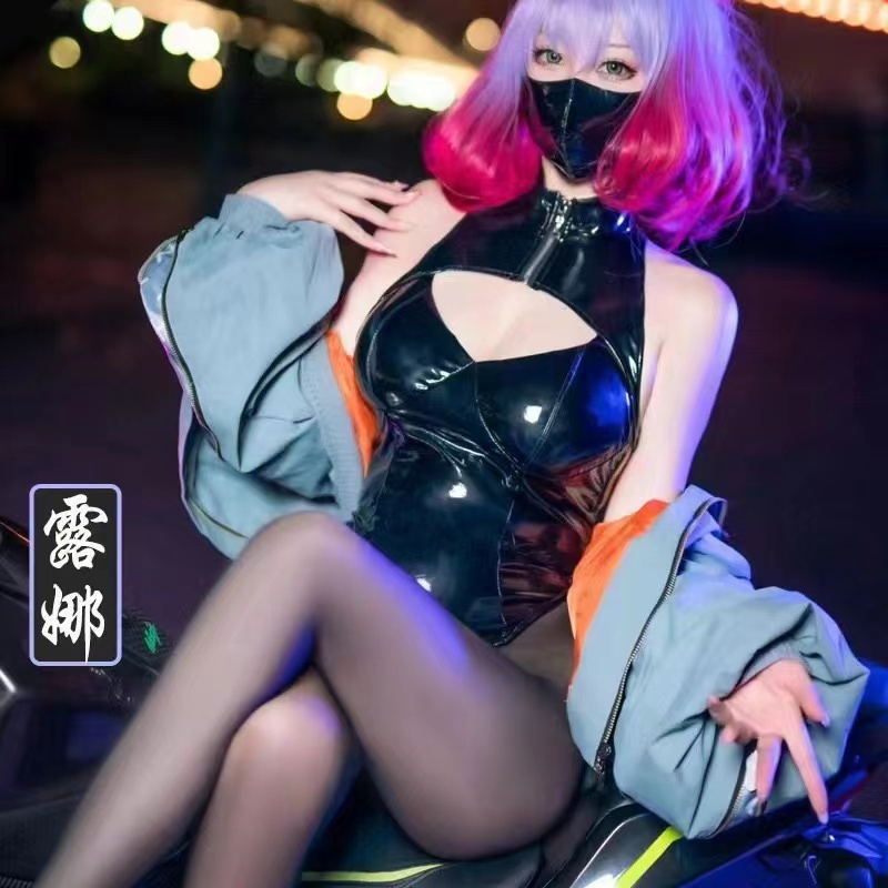 二次元制服漆皮女王服镜面胶衣暗扣连体衣性感黑色动漫诱惑