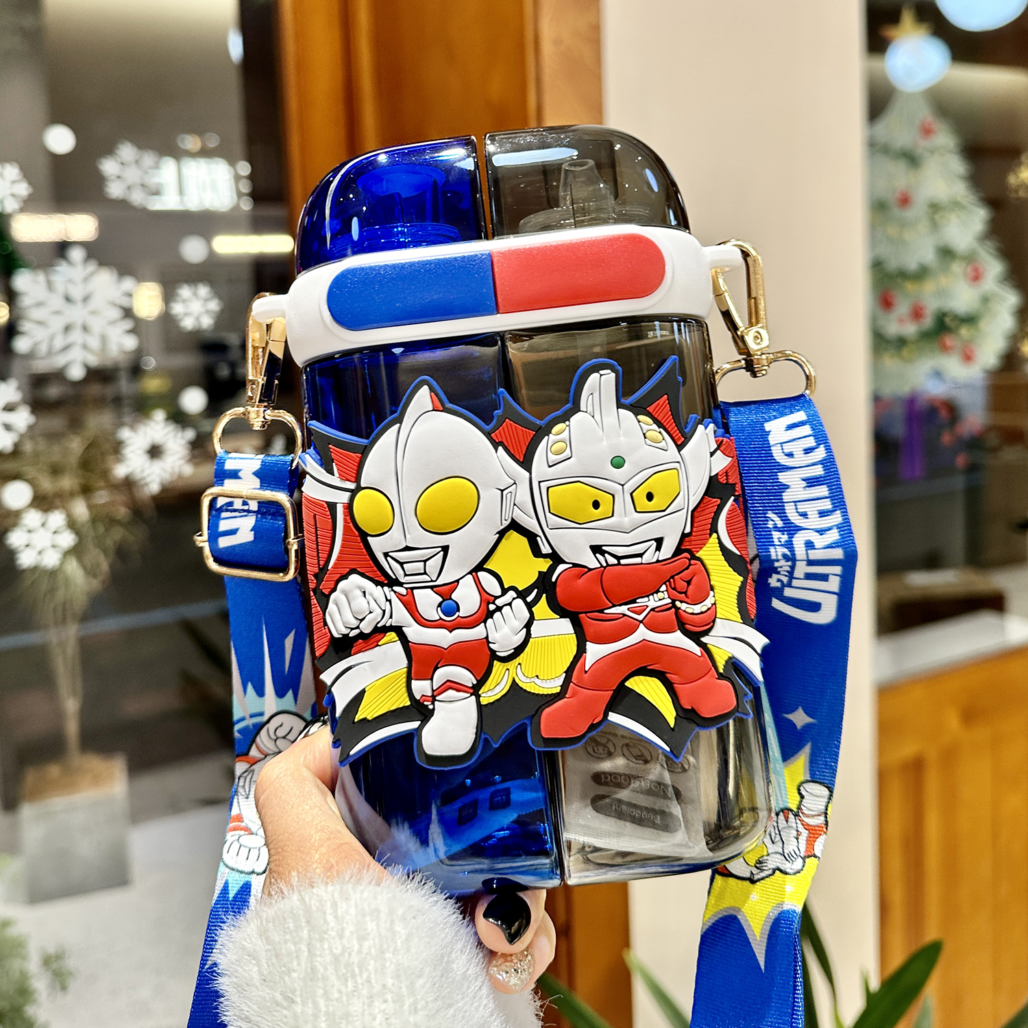 奥特曼水杯儿童男孩2023新款tritan吸管杯上学专用塑料杯子双饮口