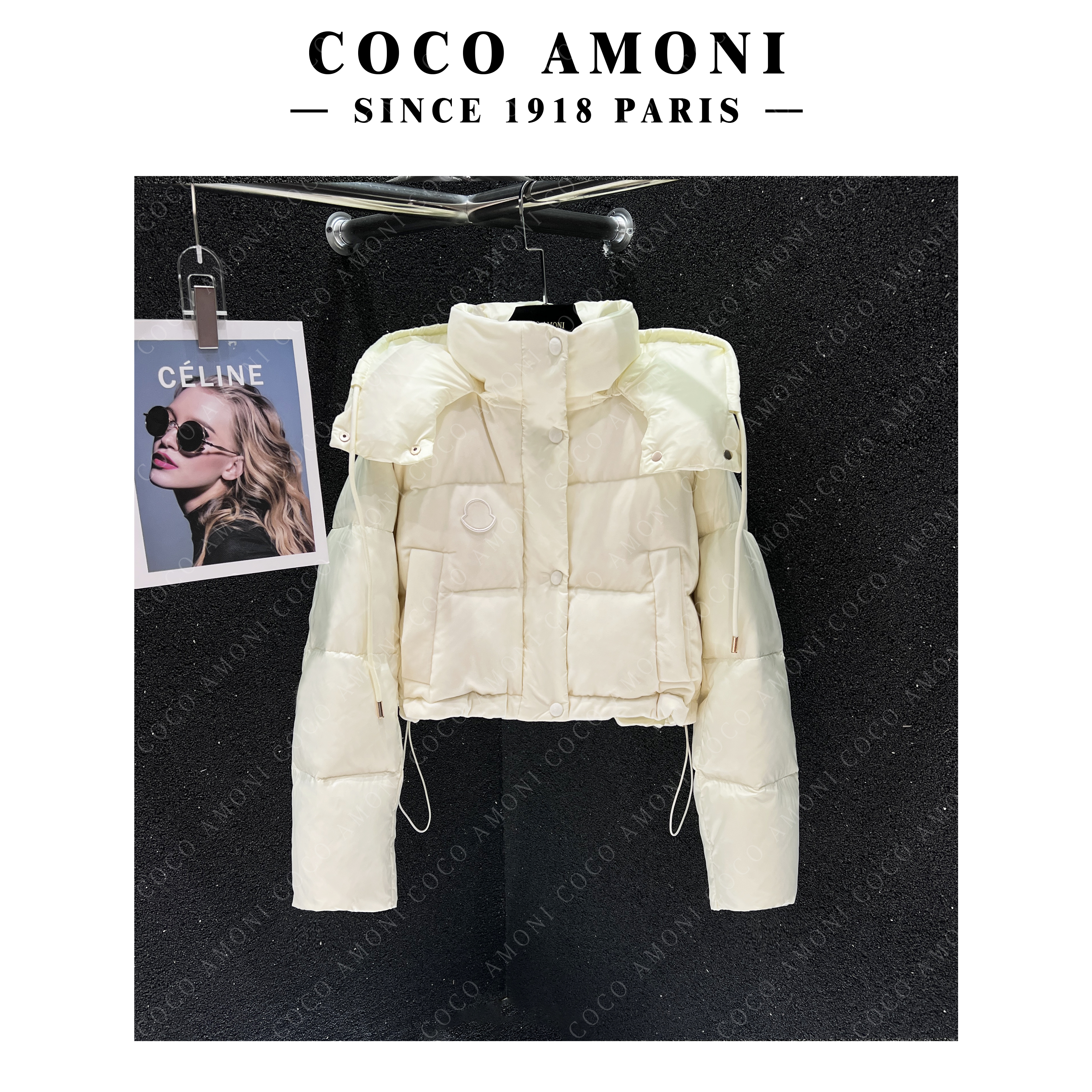 【LZ】贴布绣绒面拼接立领连帽保暖百搭设计感宽松羽绒服JHYRSJ2336