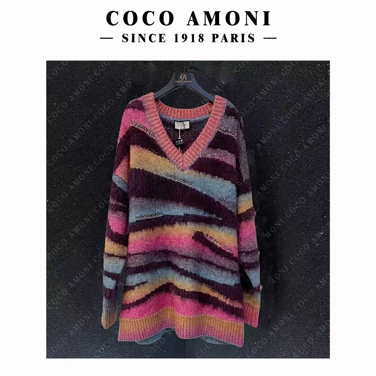 【R】毛衫时尚休闲宽松慵懒风紫色系渐变植绒套头毛衣针织衫HV076