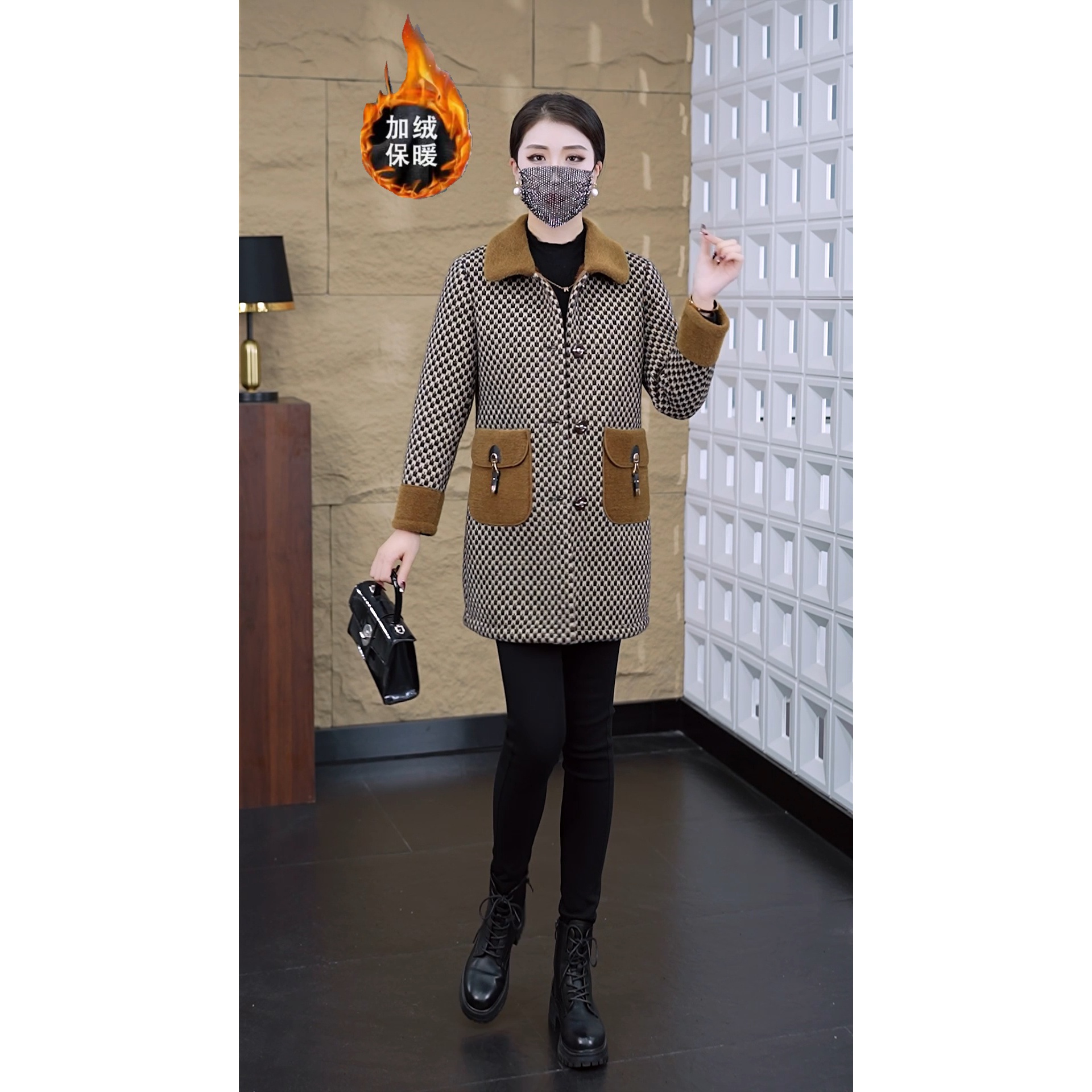 加绒加厚冬季新款时尚气质中年妈妈装显瘦外套中长款保暖百搭大衣