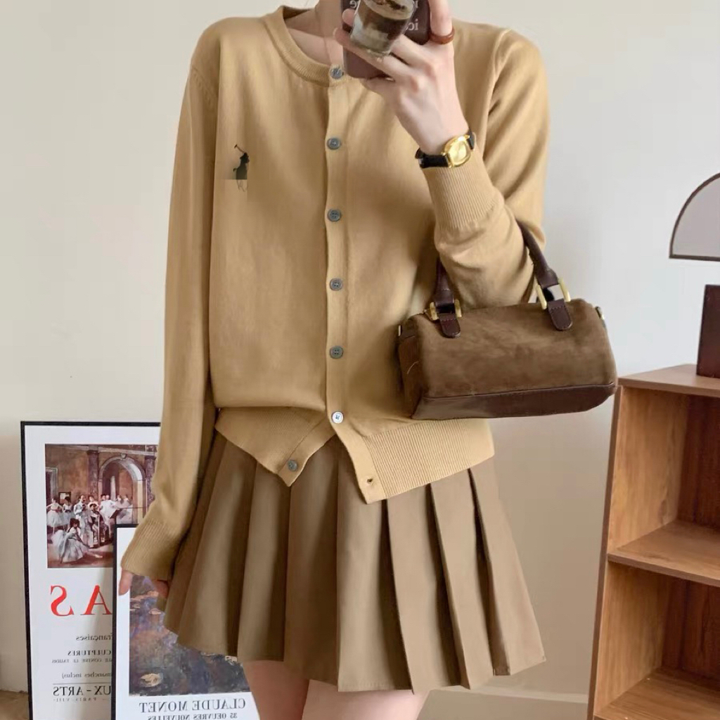 现货【小马刺绣】ins风新款针织开衫女秋季百搭圆领长袖外套B5-11