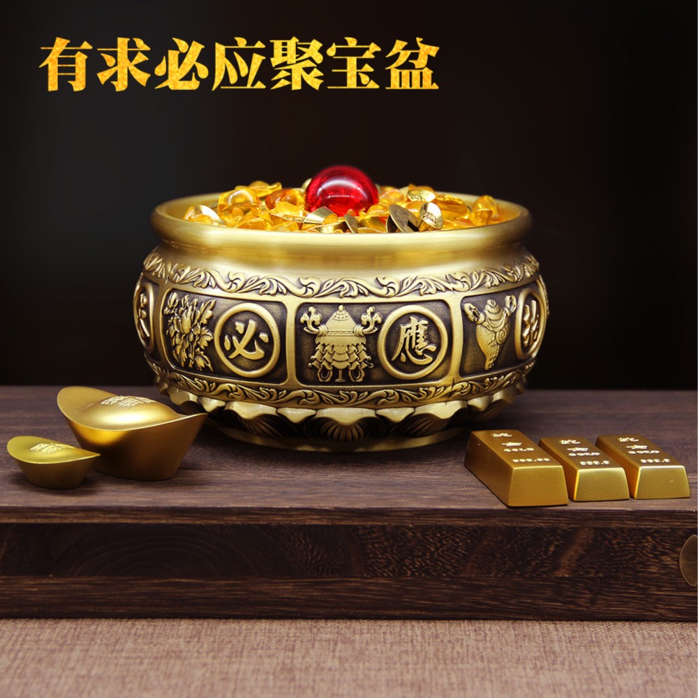 【聚宝盆】高档纯黄铜招财进宝家用客厅店铺办公室开业工艺品摆件