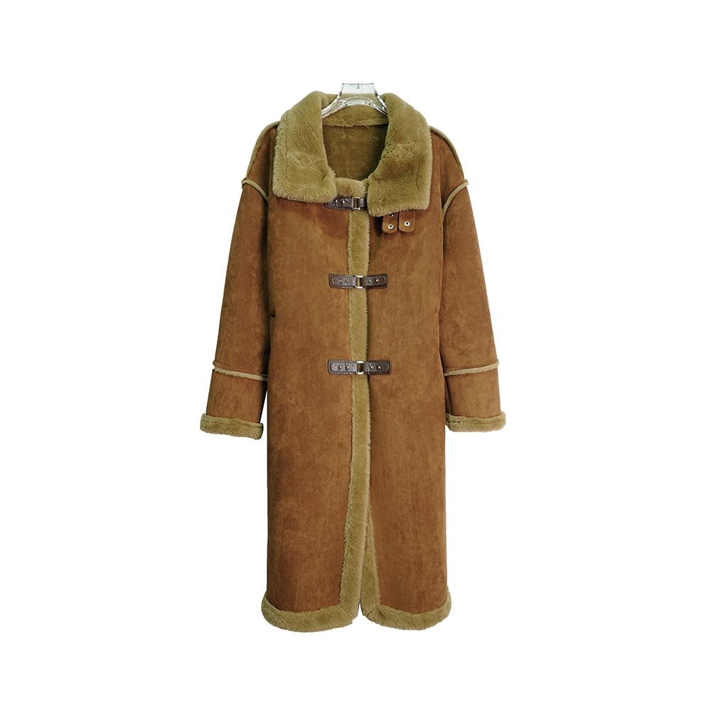 X24587【蜜糖小熊】轻奢复古高级感加绒中长款POLO领机车外套3D