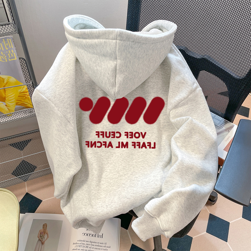 vintage港风美式连帽卫衣男女秋冬季情侣加绒加厚慵懒风上衣外套