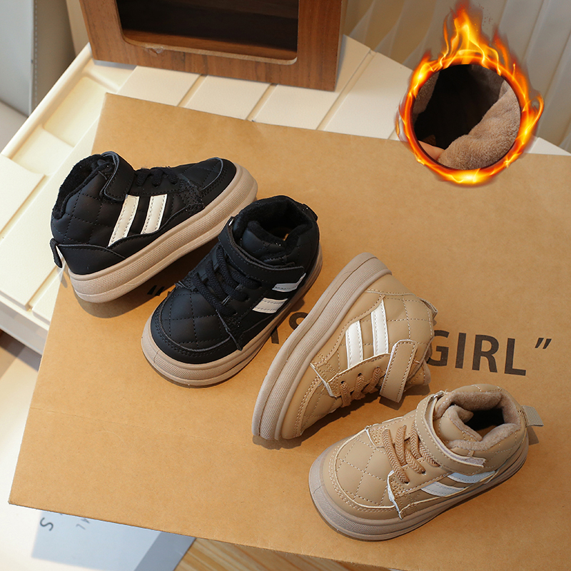 男童加绒保暖棉鞋小童冬季休闲高帮板鞋女童加厚大棉韩版软底冬鞋