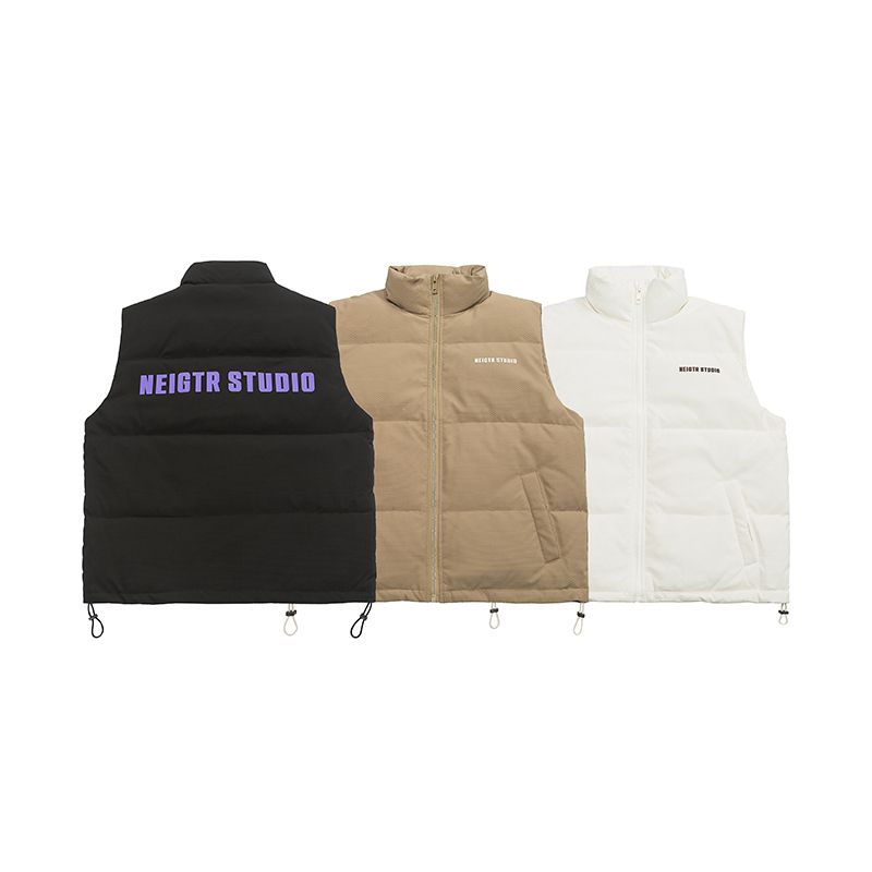 【大重码】冬上新男士简约休闲机理印花纹宽松时尚百搭90绒羽绒马甲