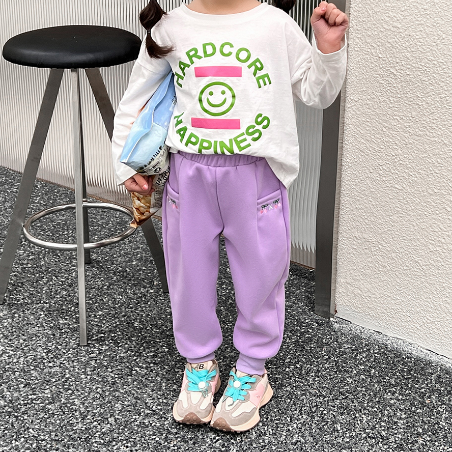 Y192女童裤子春秋新款洋气长裤外穿儿童休闲裤刺绣宽松运动卫裤