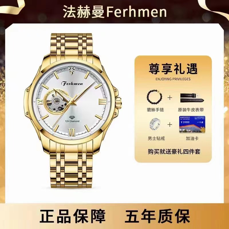 FERHMEN/法赫曼名匠系列真钻夜光男士全自动机械表F8055-B