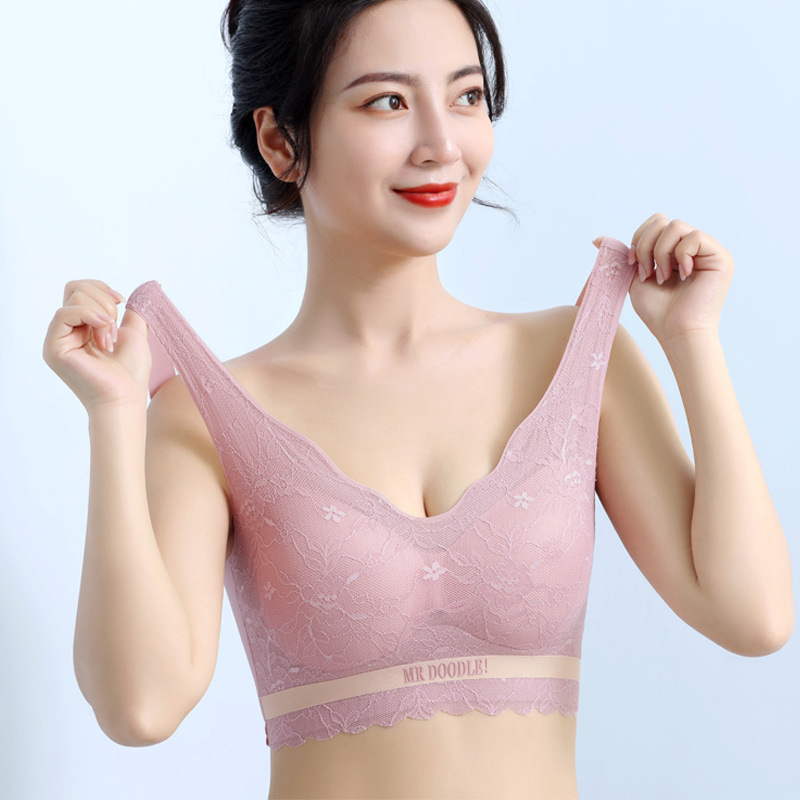 性感蕾丝无痕美背吊带背心女大码无钢圈聚拢收副乳薄款运动内衣