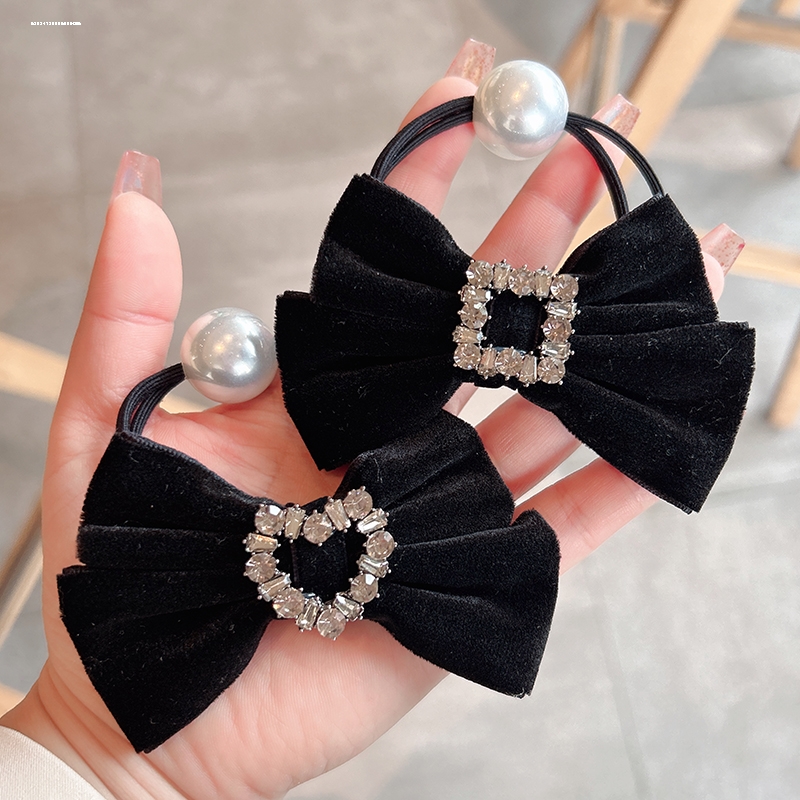 丝绒水钻蝴蝶结发绳新款皮筋耐用高马尾精致发饰甜妹时尚小众头绳