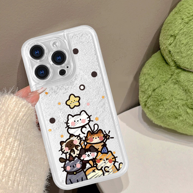 会动的雪花白沙流沙壳适用华为/VIVO/OPPO/苹果型号星星小猫