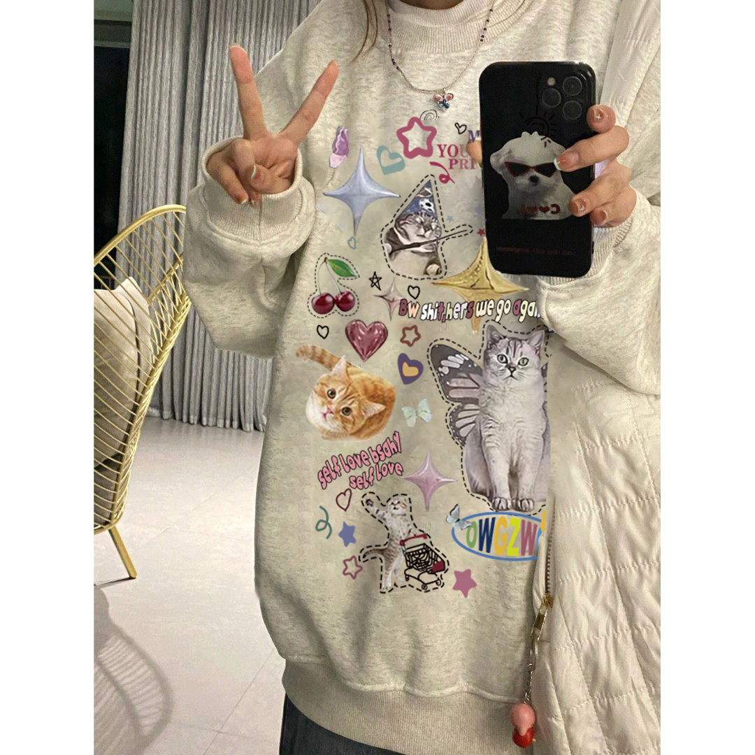 【z】秋冬新款洋气情侣装宽松上衣韩版日系慵懒常规款连帽卫衣外套