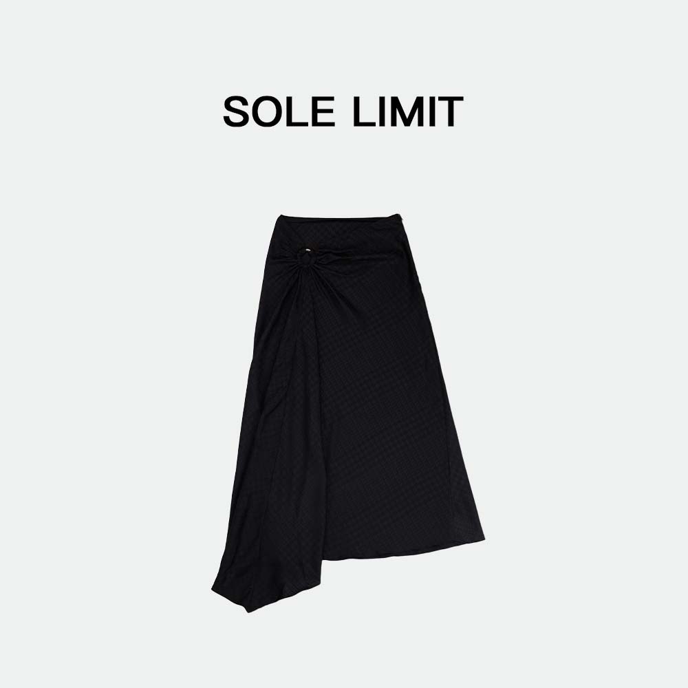 Solelimit金属扣褶皱垂感简约百搭女士半裙美人鱼裙