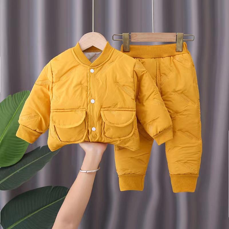 儿童棉服套装秋冬款男女童加厚棉衣棉裤外穿中小童保暖夹棉两件套