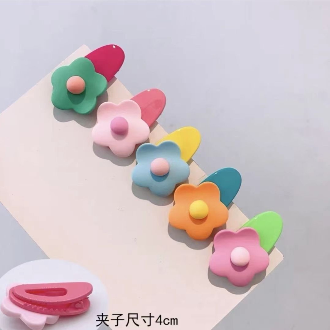 9.9/5个可爱糖果色小花朵发夹前额侧边刘海鸭嘴夹女撞色盘发头饰