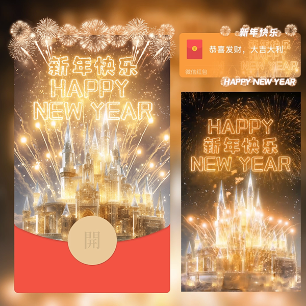 2024跨年龙年红包封面迪士尼城堡烟花情侣浪漫告白皮肤设计服务