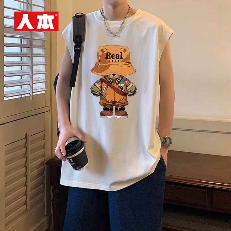 人本品牌美式潮牌无袖t恤男士夏季爆款运动背心男款外穿健身坎肩