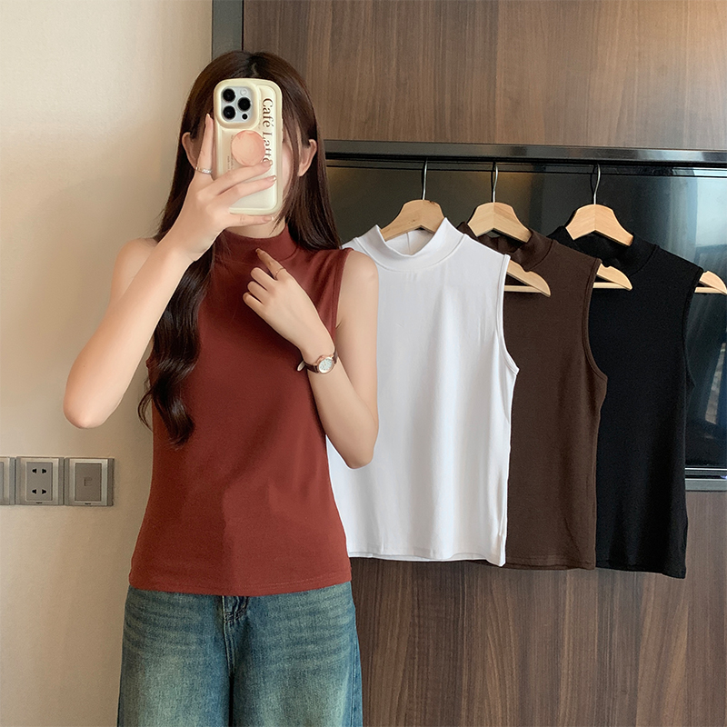 打底衫无袖小立领吊带背心女秋冬季修身显瘦百搭纯色西装内搭上衣