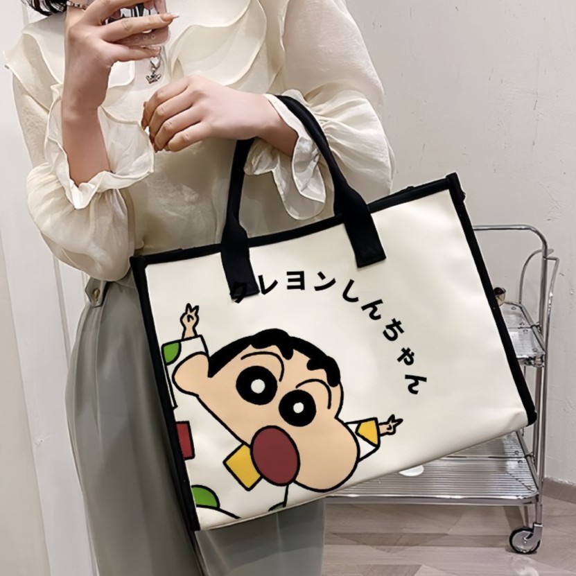 大容量帆布包包女新款百搭通勤单肩包卡通时尚托特包手提妈咪包袋